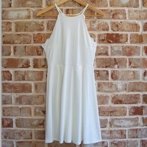 Women's white halter neck scalloped mini skater dress, size S